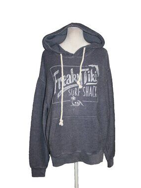 Freaky Tiki Surf Shack Clearwater Beach FL Ribbed Hoodie Top Blue Women's Size S